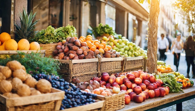 Photo street market showcases fresh colorful produce in a small local shop capturing the essence of comm