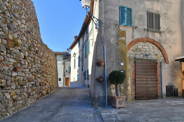 A street in the medieval neighborhood of Lucignano a city in Tuscany Italy