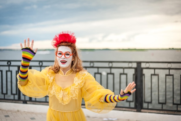 Street MIME trying to float in the air