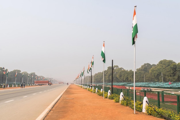 Street in new Delhi Rajpath road India during the parade on the day of celebration of the Republic day Empty street