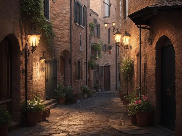 Street of old European city at night