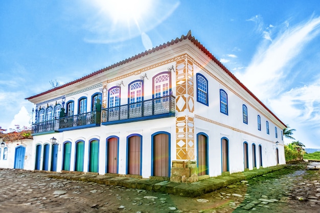 Street and old portuguese colonial houses 