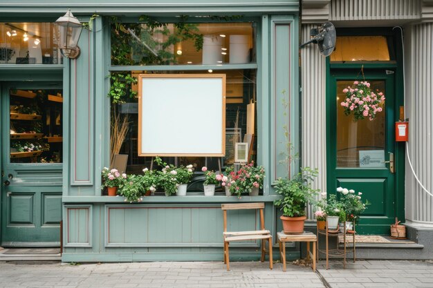 Photo street outdoor flower shop with blank pillboard