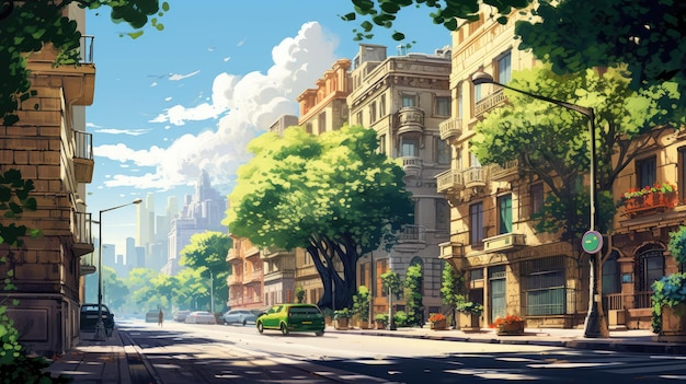 Панорама улицы в солнечный день