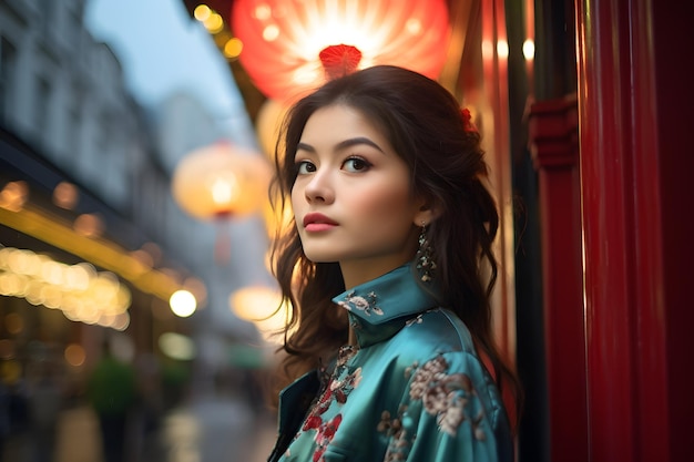 Уличная фотосъемка Париж Лондон в натуралистичном стиле позирует красивой азиатской модели в натуре