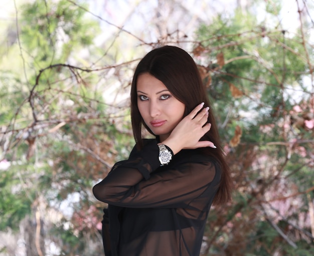 street portrait of a beautiful brunette girl