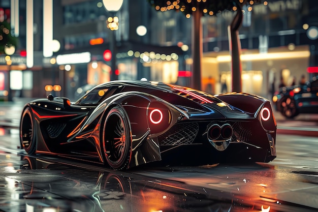 Street racing in an expensive unique luxury vehicle in a futuristic sports concept car Generative AI