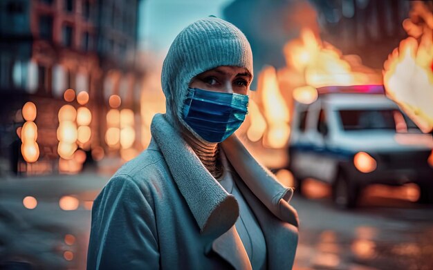 거리 폭동 시민 시위 바라클라바를 입은 여성의 얼굴