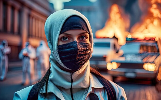 Photo street riots civil protest faces woman in balaclavas