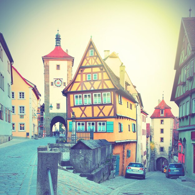 Улица в Ротенбург-об-дер-Таубер, Германия. Фильтрованное изображение в стиле ретро