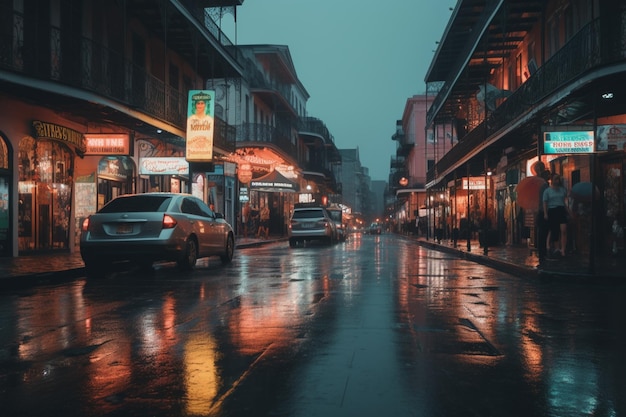 A street scene in new orleans with a sign for the french quarter.