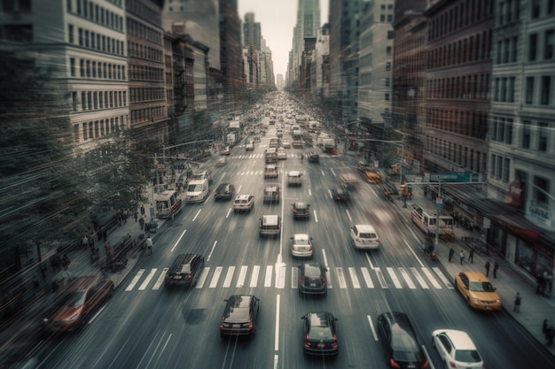 A street scene with cars and buildings in the background