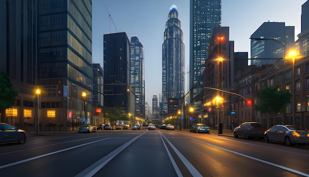 A street scene with a cityscape and a street with a sign that says " i love you ".