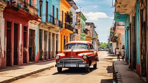 Street scene with old classic car