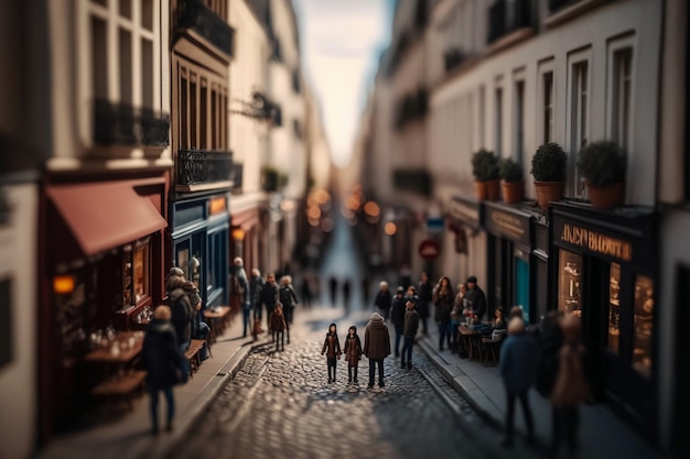 A street scene with people walking in front of a storefront.