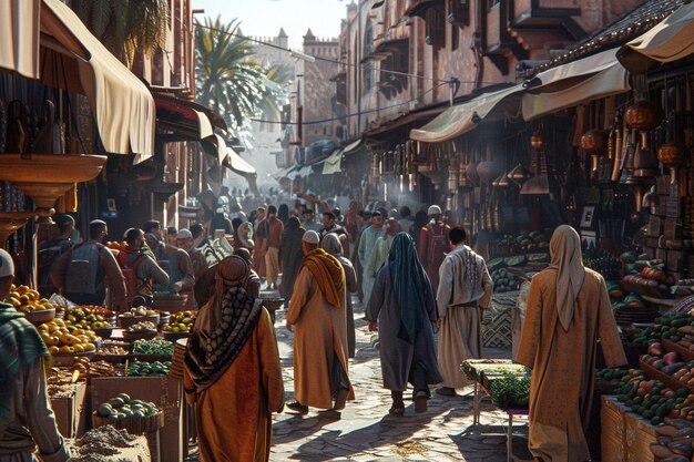 Photo a street scene with people walking and a market with a sign that says  no