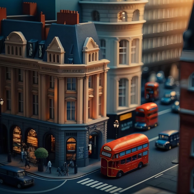 Photo a street scene with a red double decker bus and a building with a storefront.