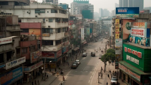 A street scene with a sign that says'the city of smog '