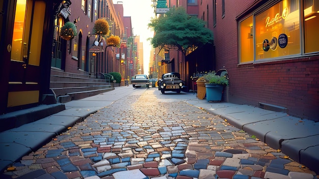 A street scene with a sign that says'the city with vintage style