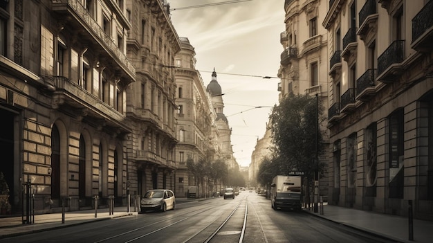 A street scene with a street and a building with a sign that says'vienna '