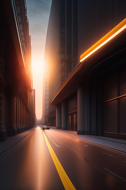 A street scene with a yellow light on the side of it.