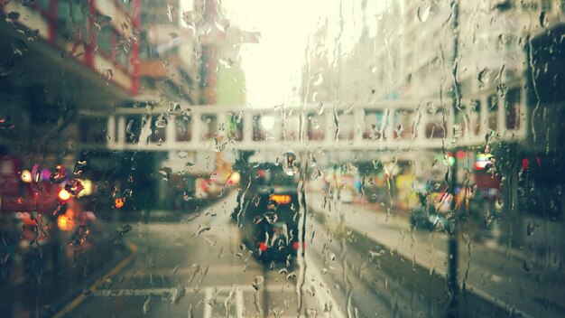 Street seen through wet window