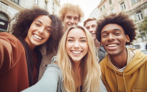 Street Selfie Multiracial Group Capturing a Moment