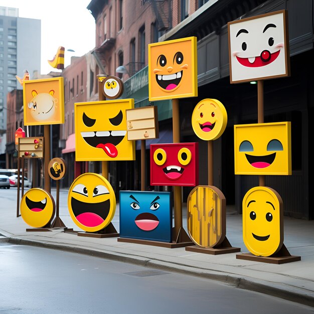 Street signage with a captivating array of engaging emojis