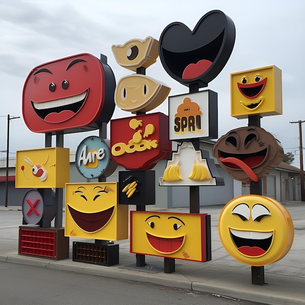 Street signposts featuring dynamic and interactive emojis