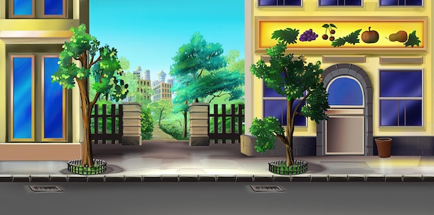 Street of small town illustration