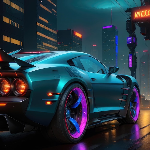 Street Sport car night Generative ai