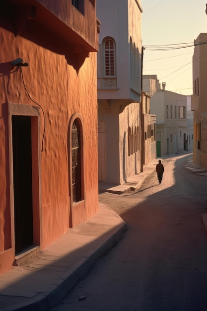 Photo a street in a sunlit area with buildings and people