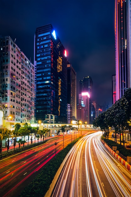 Street traffic in Hong Kong at night