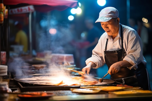 A Street Vendor Cooking Jianbing a Chinese Crepe