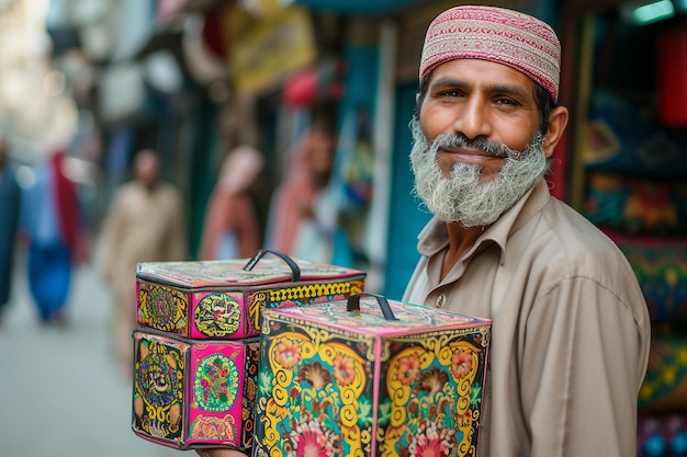 Photo street vendor with adhan speakers