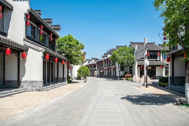 Street view of buildings along the Qinhuai River in Nanjing China