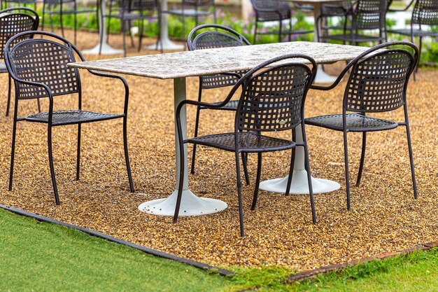 Street view of a empty terrace cafePlace setting