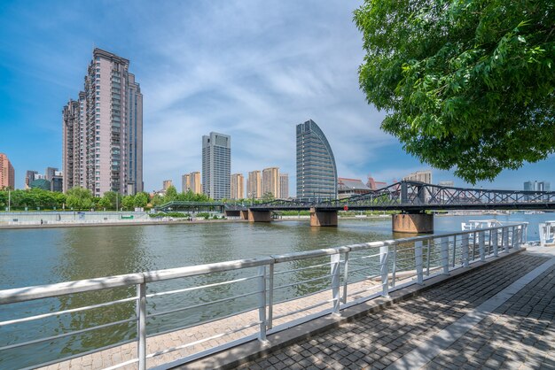 Street View of modern architecture along Haihe River in Tianjin