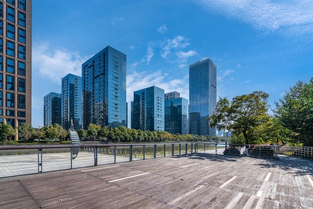 Street view of modern buildings in Ningbo China