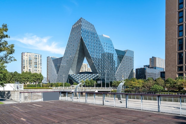 Street view of modern buildings in Ningbo China