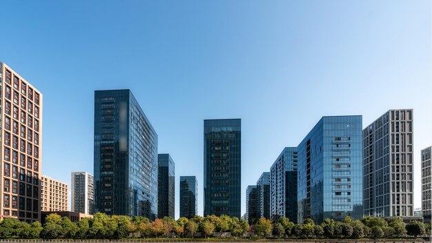 Street view of modern buildings in Ningbo China