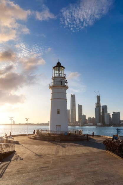 Street view of modern buildings in Qingdao Coastal Bay Area