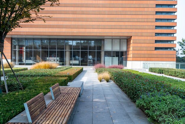 Street view of modern buildings in urban financial district