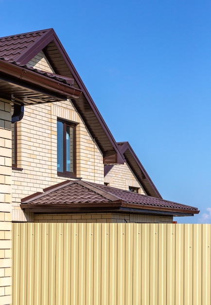 Street view on a row of a new modern residential house complex