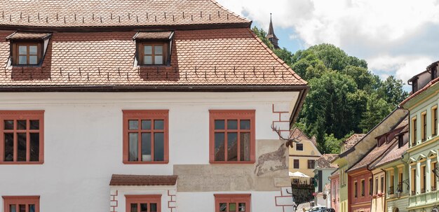 Street view in Sighisoara, medieval town of Transylvania, RomaniaÂ 