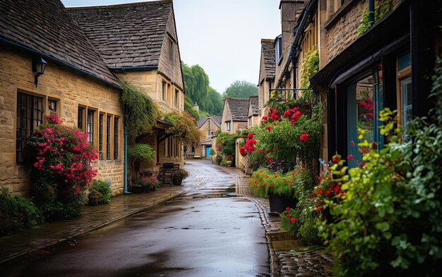 Photo a street with a brick building and a sign that says  the name of the town