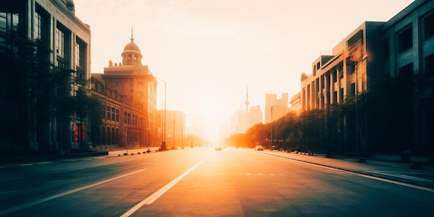 A street with a building in the background