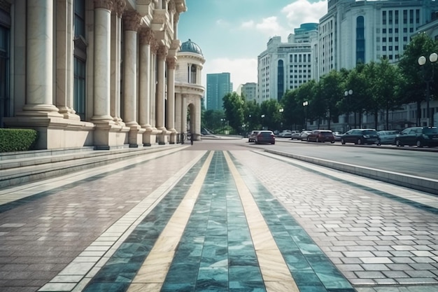 A street with a building in the background