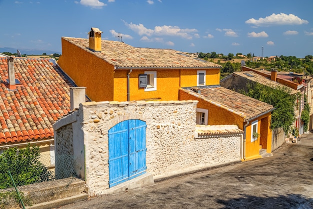 Street with colorful authentic houses in Valensole Provence France