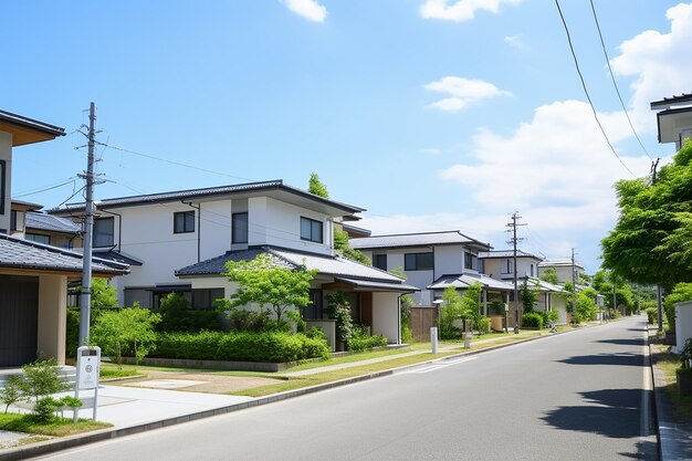 Photo a street with houses and a truck on the road